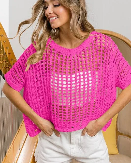 crop top Crochet Knit Short Sleeve Top Style Trolley $36.8
