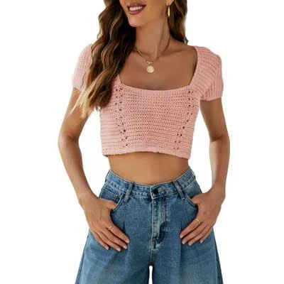 crop top Crochet Puff Sleeve Square Neck Crisscross Back Blouse Target $31.99