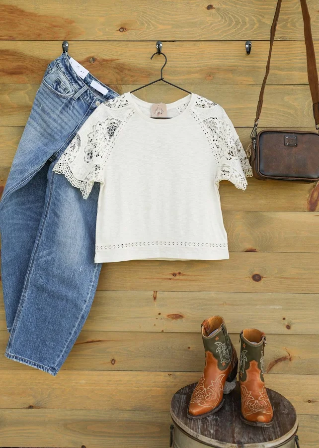 crop top Crooked Horn Company Deia Crochet Lace Alabaster Top Crooked Horn Company $69