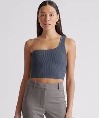 one shoulder top Cropped One Shoulder Ribbed Knit Tank Quince $34.9