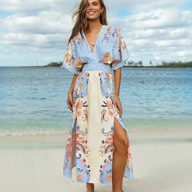 dress Cupshe Women's Breezy Floral Plunging V-Neck Short-Sleeve Maxi Dress Cupshe.com $31.45