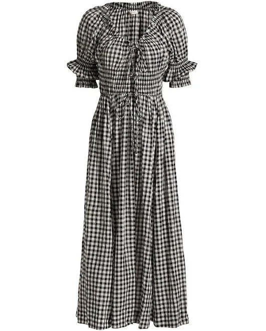 sundress DÔEN Women's Ischia Gingham Convertible Organic Cotton Maxi Dress Vêtir $107.88