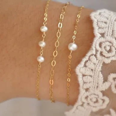 accessory Dainty Gold Pearl Chain Bracelet Etsy - Seller $45