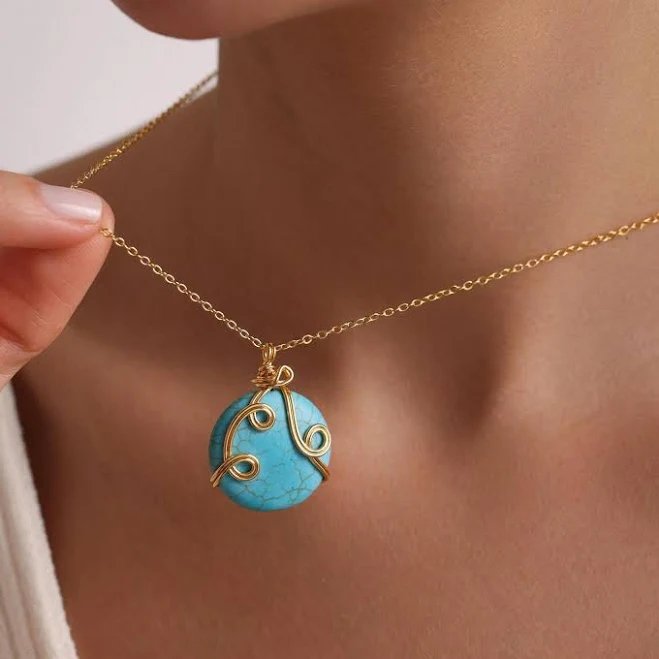 accessory Dainty Gold Plated Turquoise Pendant Necklace Etsy - PKJewelryNecklace $9.58