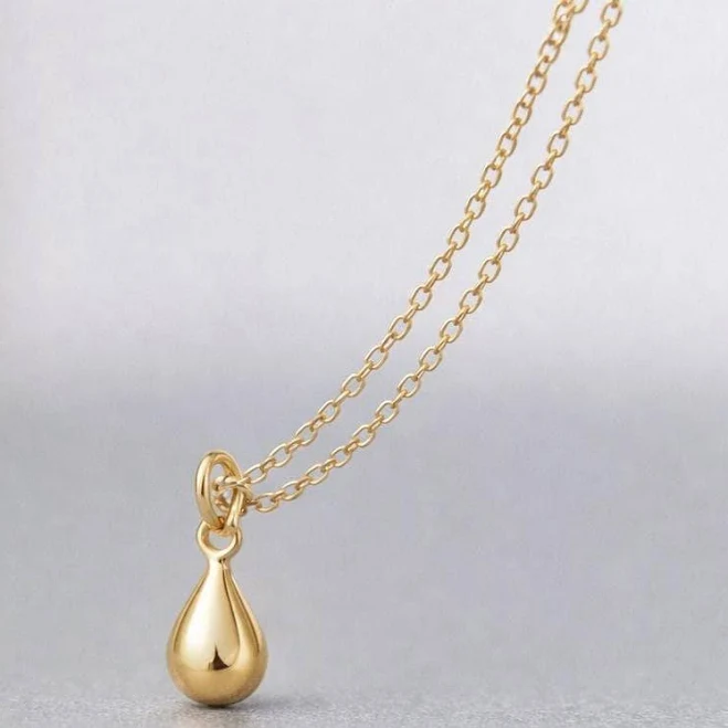 accessory Dainty Solid Gold Teardrop Pendant Necklace Etsy - thalassajewelry $229.44