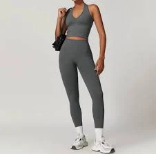 matching set Dark Gray 2PCS V Neck Workout Set salsacityfitness.com $42