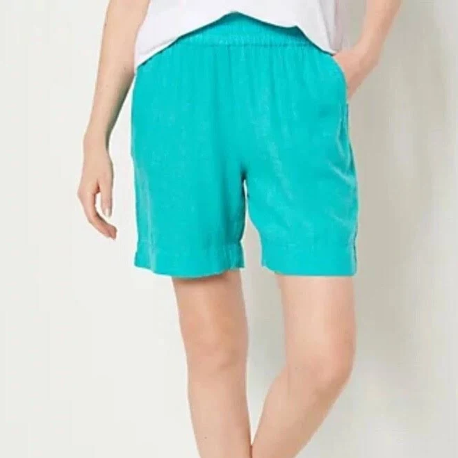 matching set Denim & Co. Naturals Petite Linen Blend Shorts Petite Xl Bright Aqua eBay - capinotstore $30