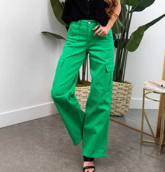 cargo pants Denim Zone Super Stretchy Cargo Jeans Lime Lush $19.95