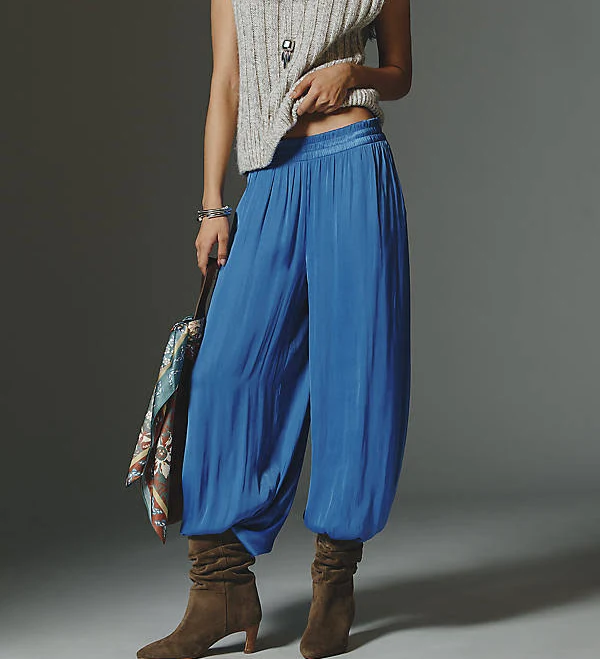 pants Draped Wide-Leg Pull-On Pants by Maeve in Blue, Size: XS at Anthropologie Anthropologie $69.95