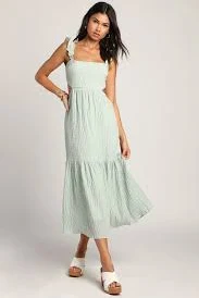 dress Dreamiest Darling Mint Smocked Tie-Back Tiered Midi Dress lulus.com $65
