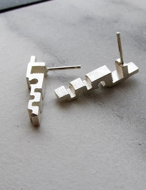 accessory Edgy Architectural Geometric Silver Stud Earrings Etsy - NitzanTovi $139.1