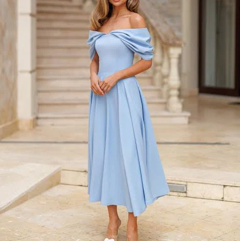 dress ELAGIA Women's Off-the-Shoulder Draped Sleeve Crepe Midi Dress Elagia $164