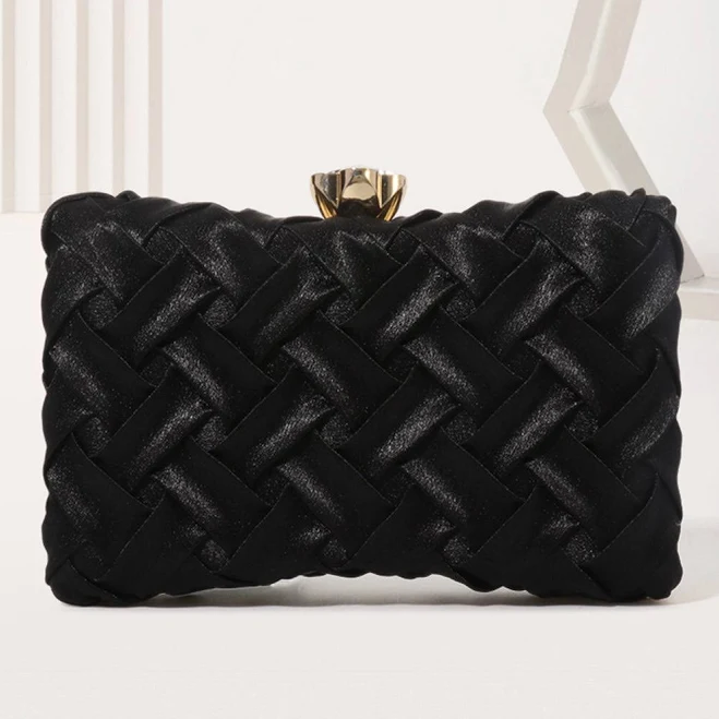 bag Elegant Black Satin Wedding Clutch Purses Wedtrend $33