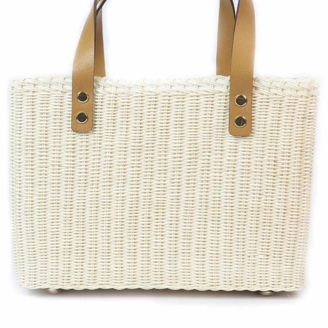 bag Elegant White Rattan Tote Bag with Tan Leather Handles Etsy - Seller $16.99