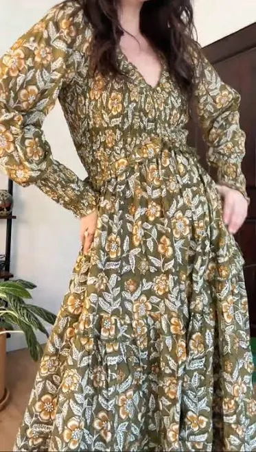 dress Emilia Organic Cotton Hand Block-Print Maxi Dress Gardenbelle Shop $128