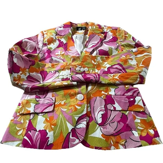 blazer Evan Picone Womens Floral Blazer Pink Orange Green White 12p Cottage eBay $22.99