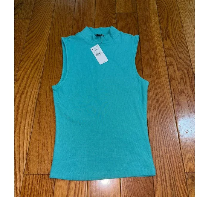 top Express Fitted Ribbed Mock Neck Sleeveless Top, Teal, Medium M New With Tags - New Women | Color: Teal/Blue | Size: M Mercari $6.83