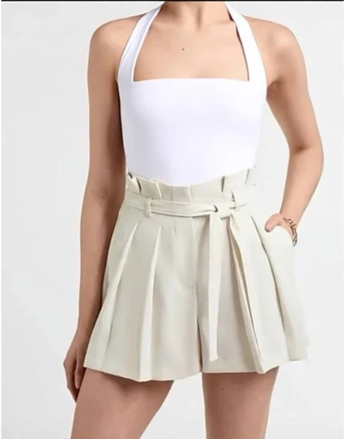 shorts Express Super High Waisted Belted Pleated Paperbag Shorts Pale Mint Green 2 eBay - core192011 $21.24