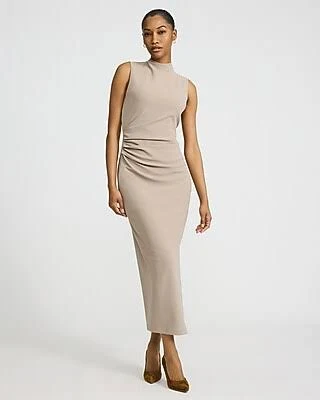 dress Express Women's Crepe Mock Neck Sleeveless Ruched Maxi Dress Express $49