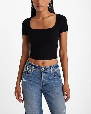 top Express Women's Fitted Ribbed Square Neck Baby T-Shirt Express $8.4