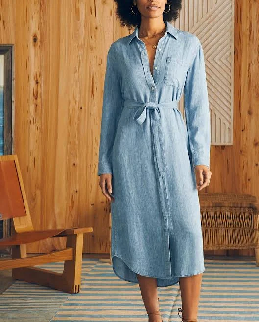 dress Faherty Women's Tried & True Chambray Midi Shirtdress Faherty Second Wave $53