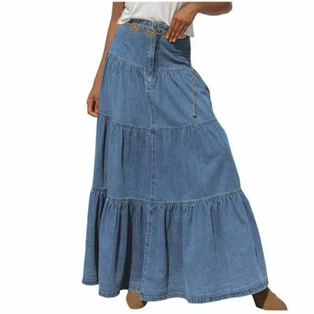 skirt FASESH Women's High Waist Flowy Pleated Denim Maxi Skirt Walmart - gienakse $31.97