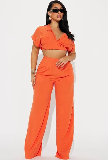 matching set Fashion Nova Andrea Linen Cropped Blouse and Pant Set Fashion Nova $44.99
