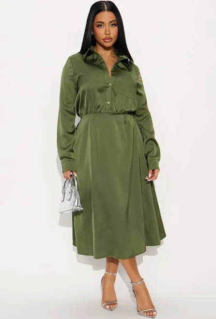 dress Fashion Nova Lori Satin Midi Dress with Button Up Pockets Fashion Nova $12.48