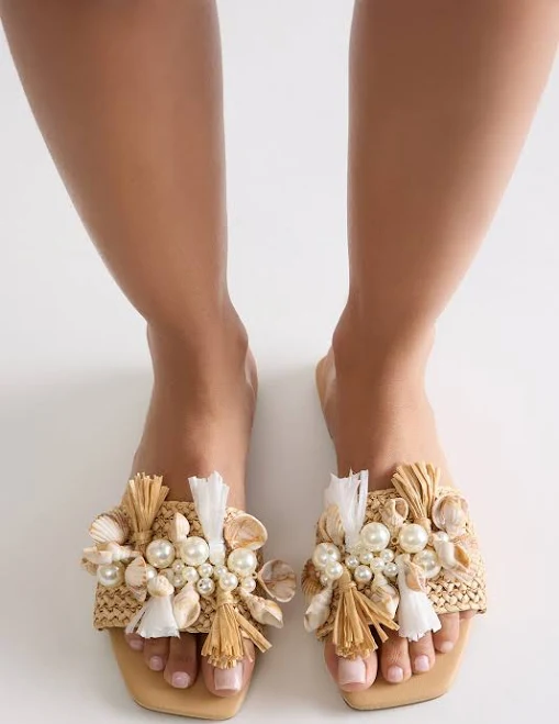 shoes Fashion Nova Seashore Shell Pearl Slip-On Sandals Fashion Nova $23.99