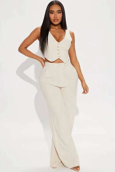 matching set Fashion Nova Sleeveless Linen Cropped Vest Wide Leg Pant Set Fashion Nova $34.99