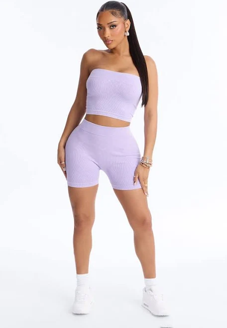 matching set Fashion Nova Strapless Seamless Cropped Tube Top Biker Shorts Short Set Fashion Nova $14