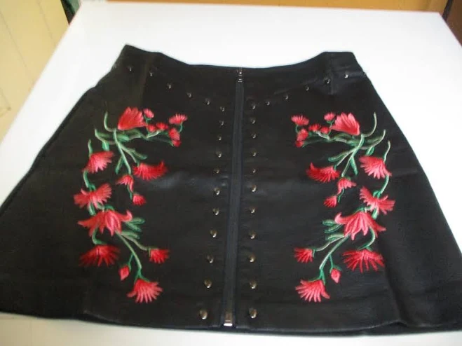 mini skirt Fashion Nova Women's Faux Black Leather Red Floral Embroid Zip Skirt M eBay - brizo777 $25.99