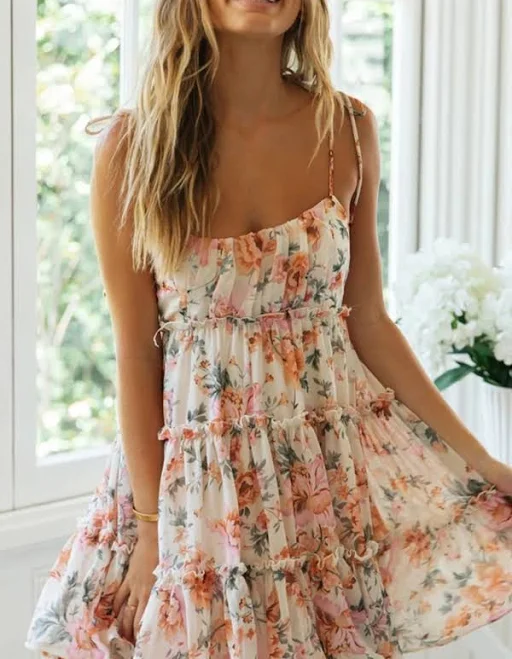 dress Floral Print Ruffle Tiered Mini Dress Hazel Blues $37
