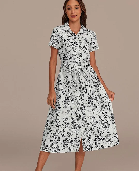 dress Floral Print Short Sleeve Collared Neck Midi Dress Petal Lush $50
