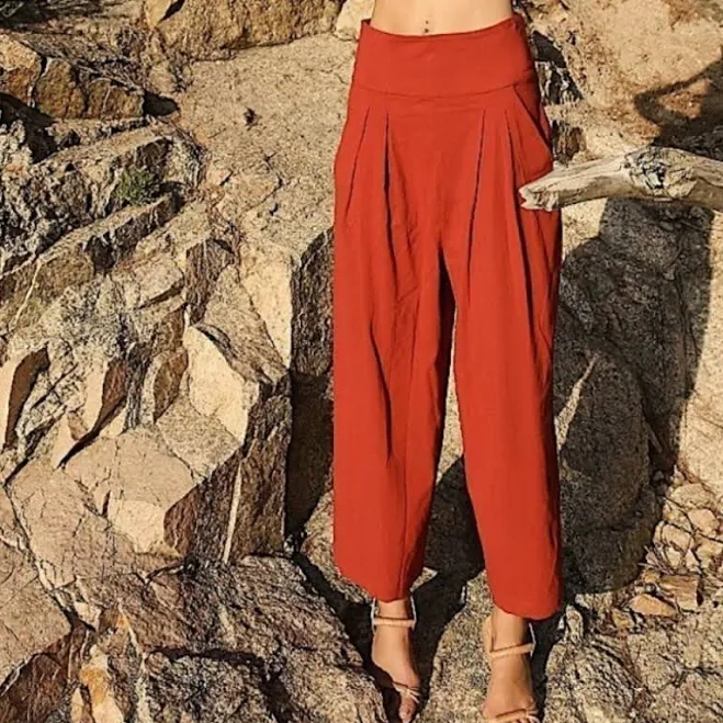 pants Free People Pants & Jumpsuits | Free People Larissa Pant Terracotta Sunset Orange High Waist Textured Flowy 4 | Color: Brown/Orange | Size: 4 | Poshmark $79