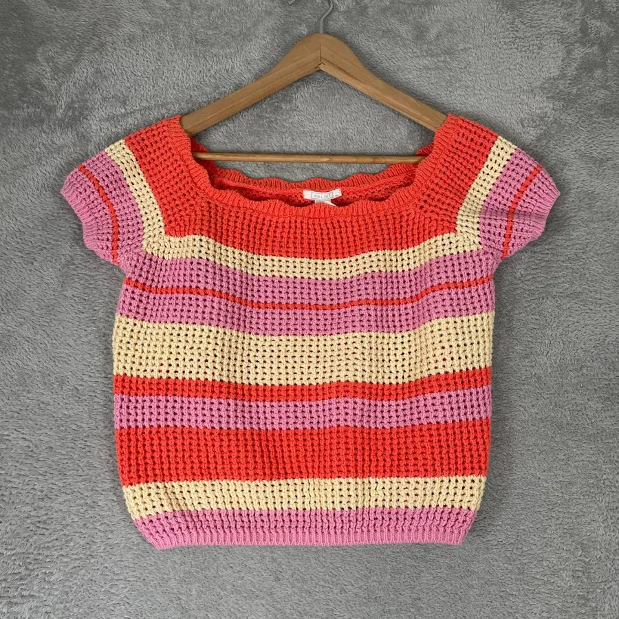 crop top Full Tilt Crochet Top Womens 2xl Orange Pink Striped Knit Festival Y2k eBay - raidensclothingoutlet $14.05
