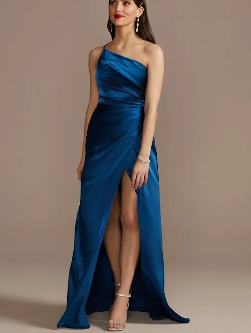 dress Galina Signature Charmeuse Draped One-Shoulder Dress in Sapphire | Size: 20 | David's Bridal David's Bridal $129.99