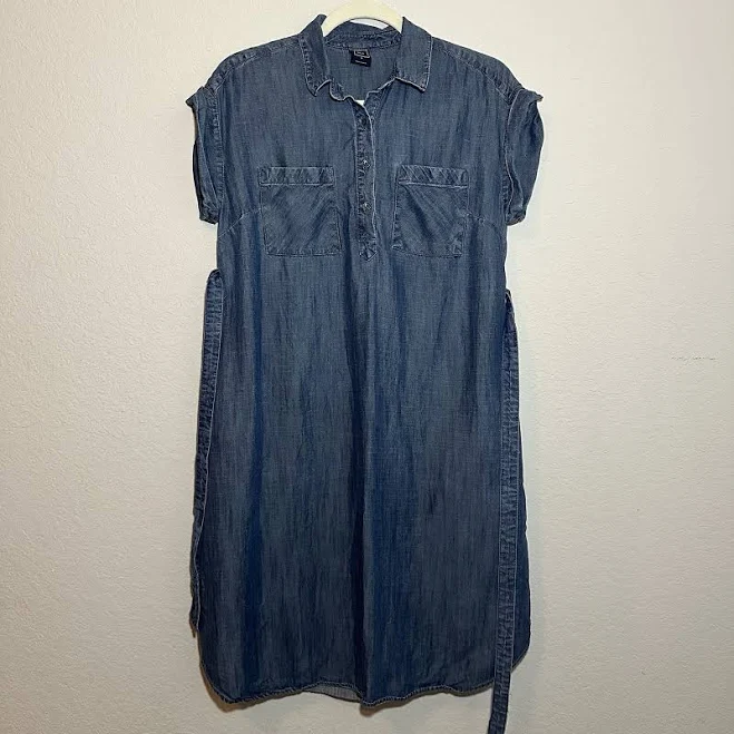 dress Gap Maternity Chambray Soft Denim Shirt Dress Drawstring Waist Small eBay $19.99