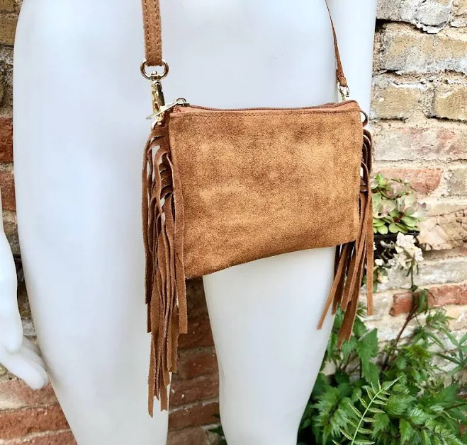 bag Genuine Suede Leather Crossbody Bag with Fringes Etsy - goodtimesbarcelona $34.19