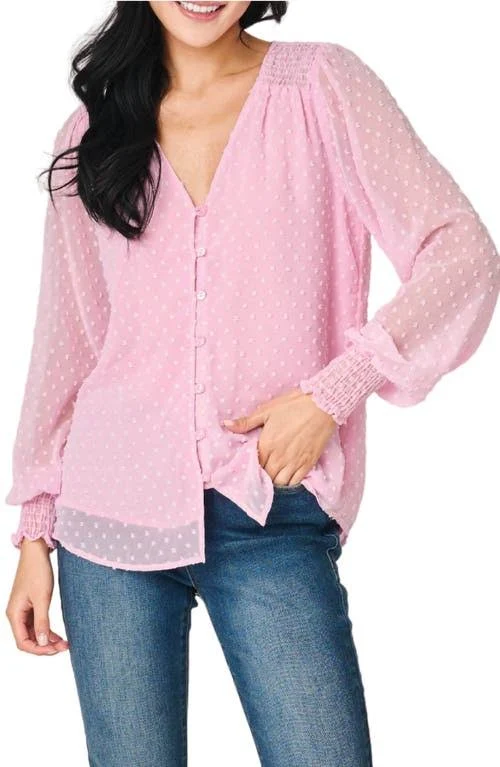 blouse Gibsonlook Women's Pin Dot Smocked V-Neck Blouse Nordstrom $52.5