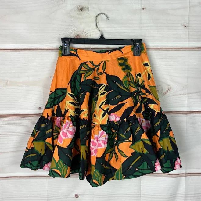 mini skirt H&m Skirt Womens 2 Orange Floral Swing Full Mini Cotton Pockets High eBay - cityoffashion $7.49