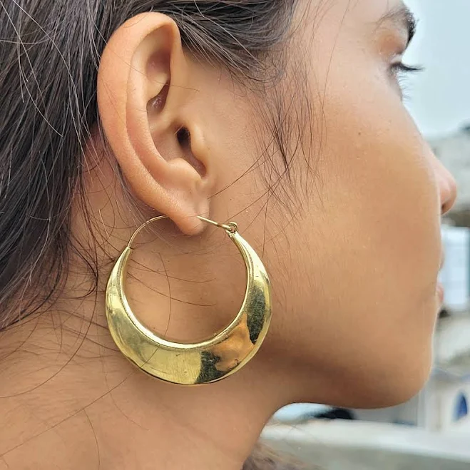 accessory Hammered Oversized Brass Hoop Earrings Etsy - Seller $21