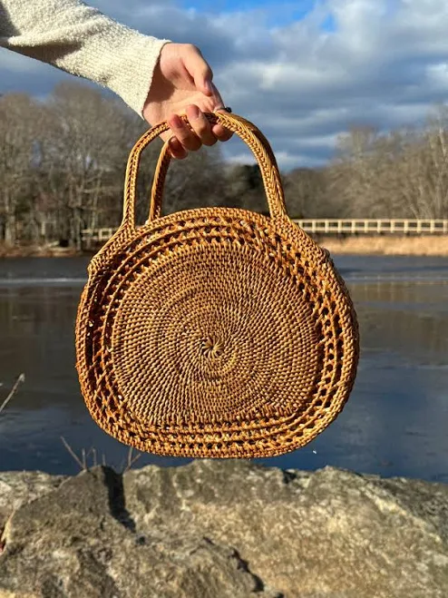 bag Handcrafted Rattan Top Handle Bag with Batik Lining Mutiara Heritage $100