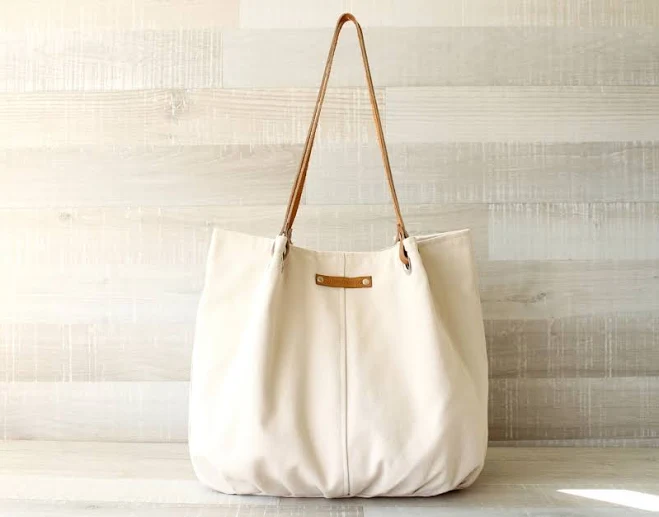 bag Handmade Canvas Tote Bag with Leather Handles Etsy - bayanhippo $88