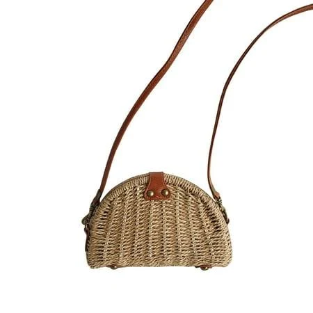 bag Handmade Rattan Bag Straw Bag for Women Woven Magnetic Snap Semicircle Shape Crossbody Bag Beach Bag (Khaki) Walmart - Guiyong $15.86