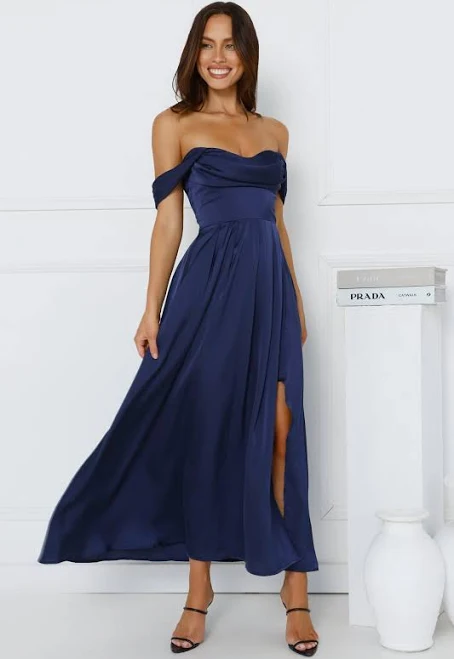 dress Hello Molly Off Shoulder Satin Maxi Dress Hello Molly US $105