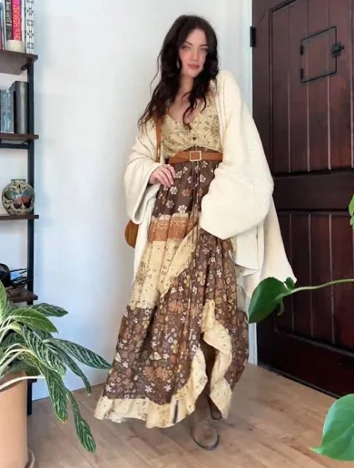 dress Hippie Boho Earthy Print Maxi Dress Etsy - GardenbelleOrganics $113