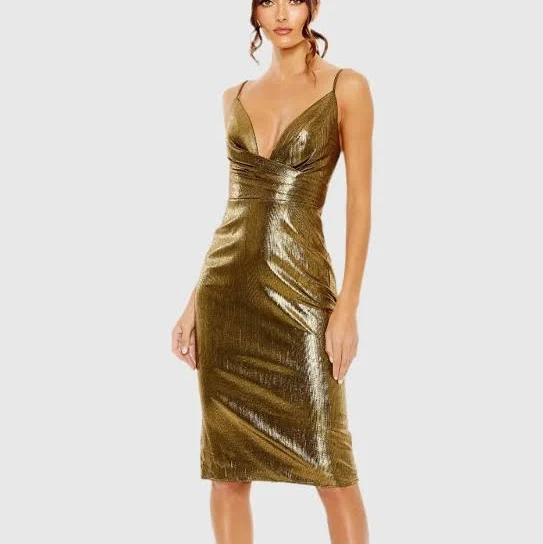 dress Ieena for Mac Duggal Women's Metallic V-Neck Midi Dress Mac Duggal $159
