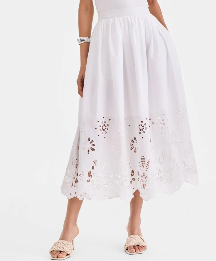 skirt INC International Concepts Women's Cotton Eyelet Lace Midi Skirt Macy's $52.25