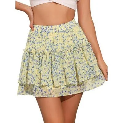 mini skirt Inspire Chic Women's Floral Tiered Ruffle Mini Skirt Target $31.99